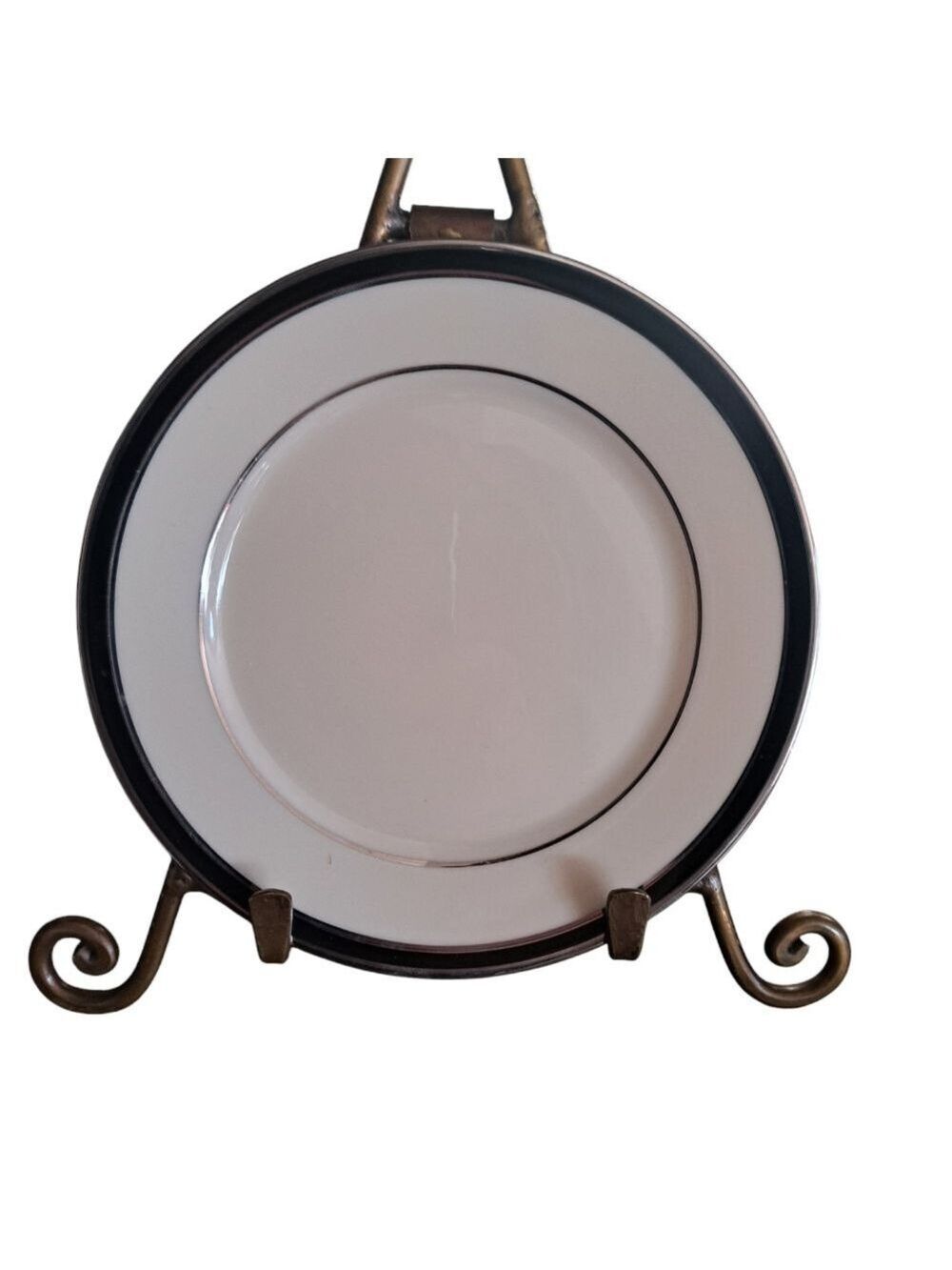 Lenox Black Royale Saucer Ivory Black Silver Bone China Small Plates Set 4 USA